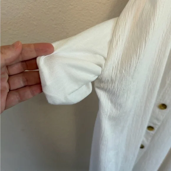 AVA & VIV White Button Front Midi Dress 1X Textured Tie Back - Picture 9 of 11